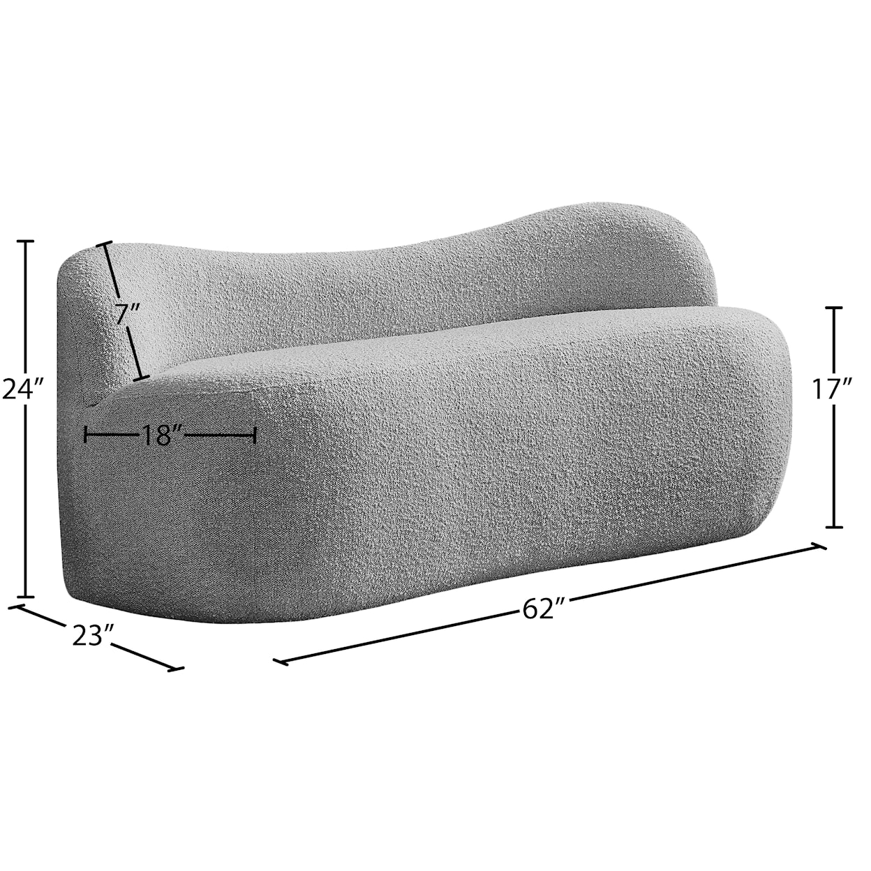 Meridian Furniture Flair Upholstered Grey Boucle Fabric Bench