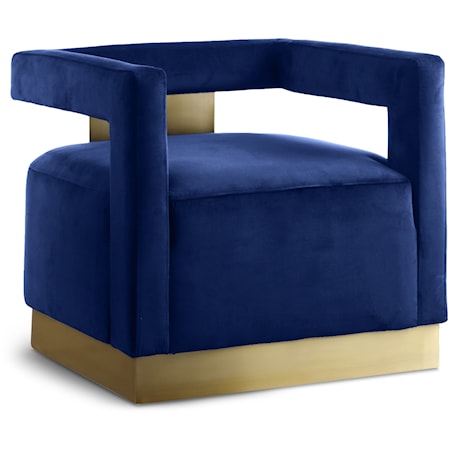 Navy Velvet Accent Chair with Gold Base