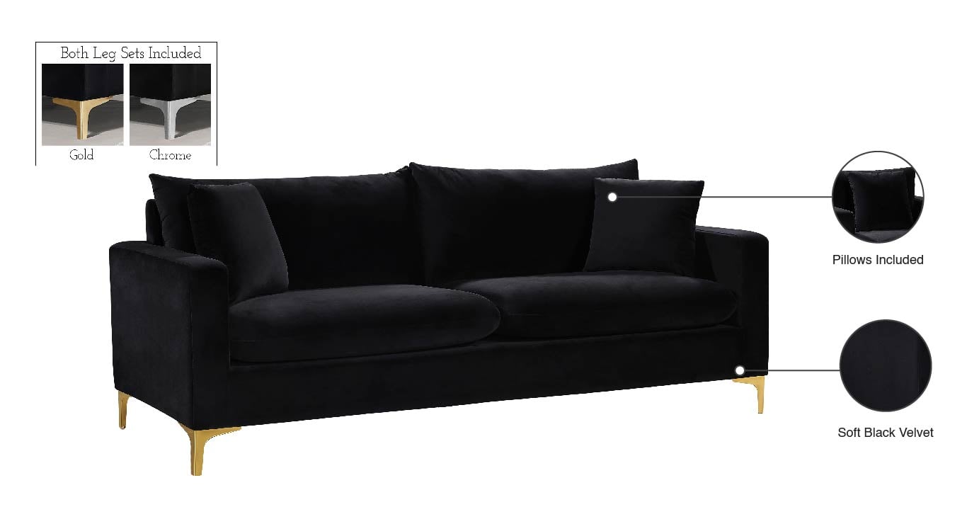 Meridian Furniture Naomi 633Black S Naomi Black Velvet Sofa Z