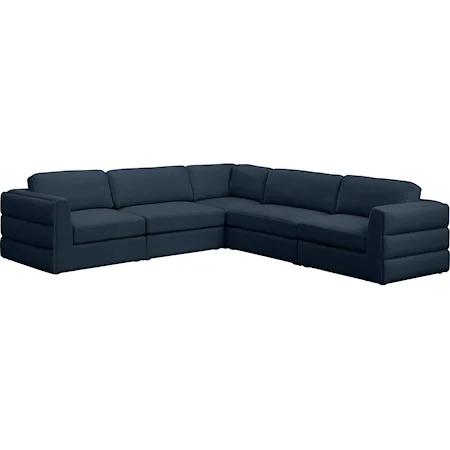 Beckham Navy Durable Linen Textured Fabric Modular Sectional