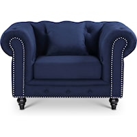 Contemporary Chesterfield Chair Textured Navy Linen