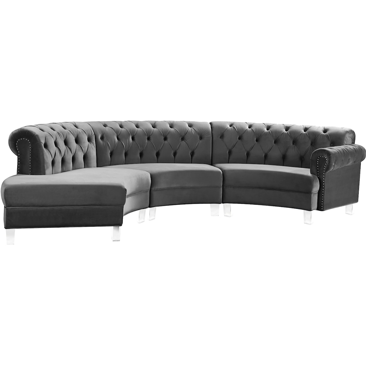 Meridian Furniture Anabella Velvet 3-Piece Sectional with Tufting