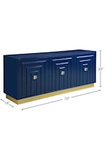 Meridian Furniture Cosmopolitan Contemporary Navy Lacquer Sideboard with Gold Base