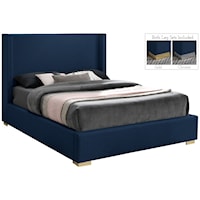 Royce Navy Linen Textured Fabric King Bed (3 Boxes)