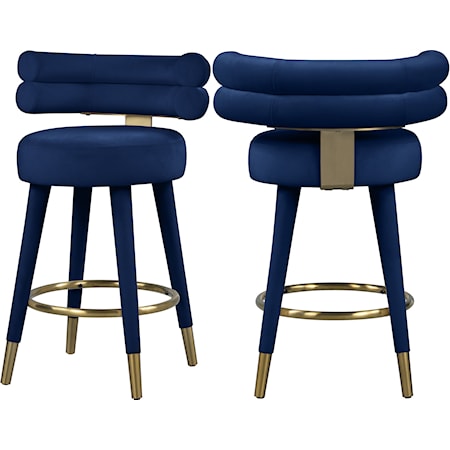 Upholstered Navy Velvet Counter Stool