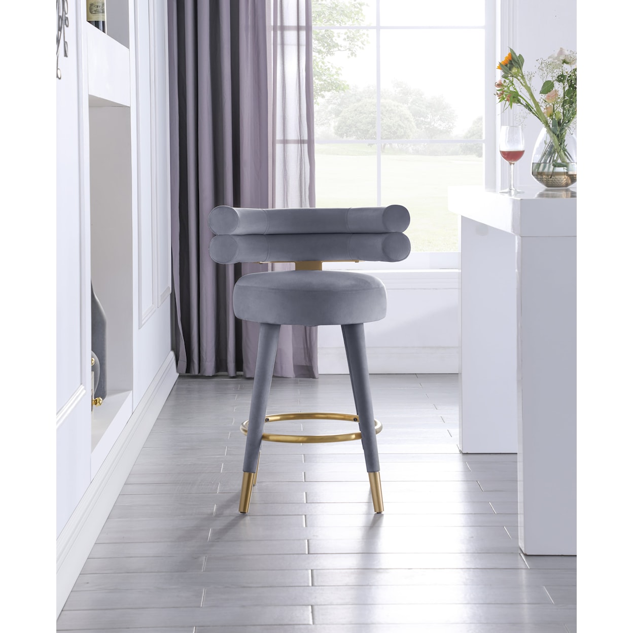 Meridian Furniture Fitzroy Upholstered Grey Velvet Counter Stool