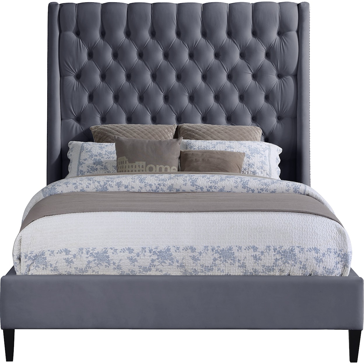Meridian Furniture Fritz Upholstered Grey Velvet Full Bed 