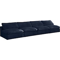 Cozy Navy Velvet Comfort Modular Armless Sofa