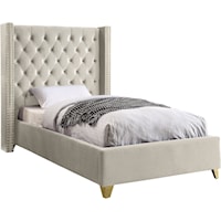 Contemporary Upholstered Cream Velvet Twin Bed