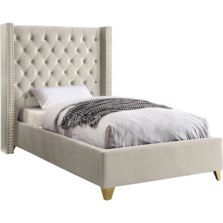 Upholstered Cream Velvet Twin Bed