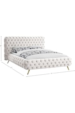 Meridian Furniture Delano Contemporary Upholstered Grey Velvet Queen Bed with Tufting
