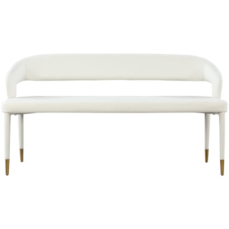 Upholstered White Faux Leather Bench