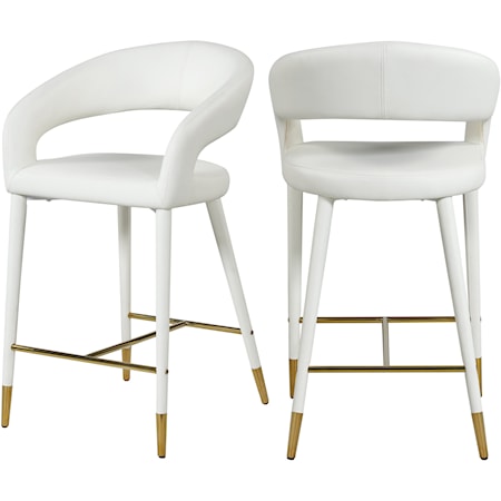 Upholstered White Faux Leather Counter Stool