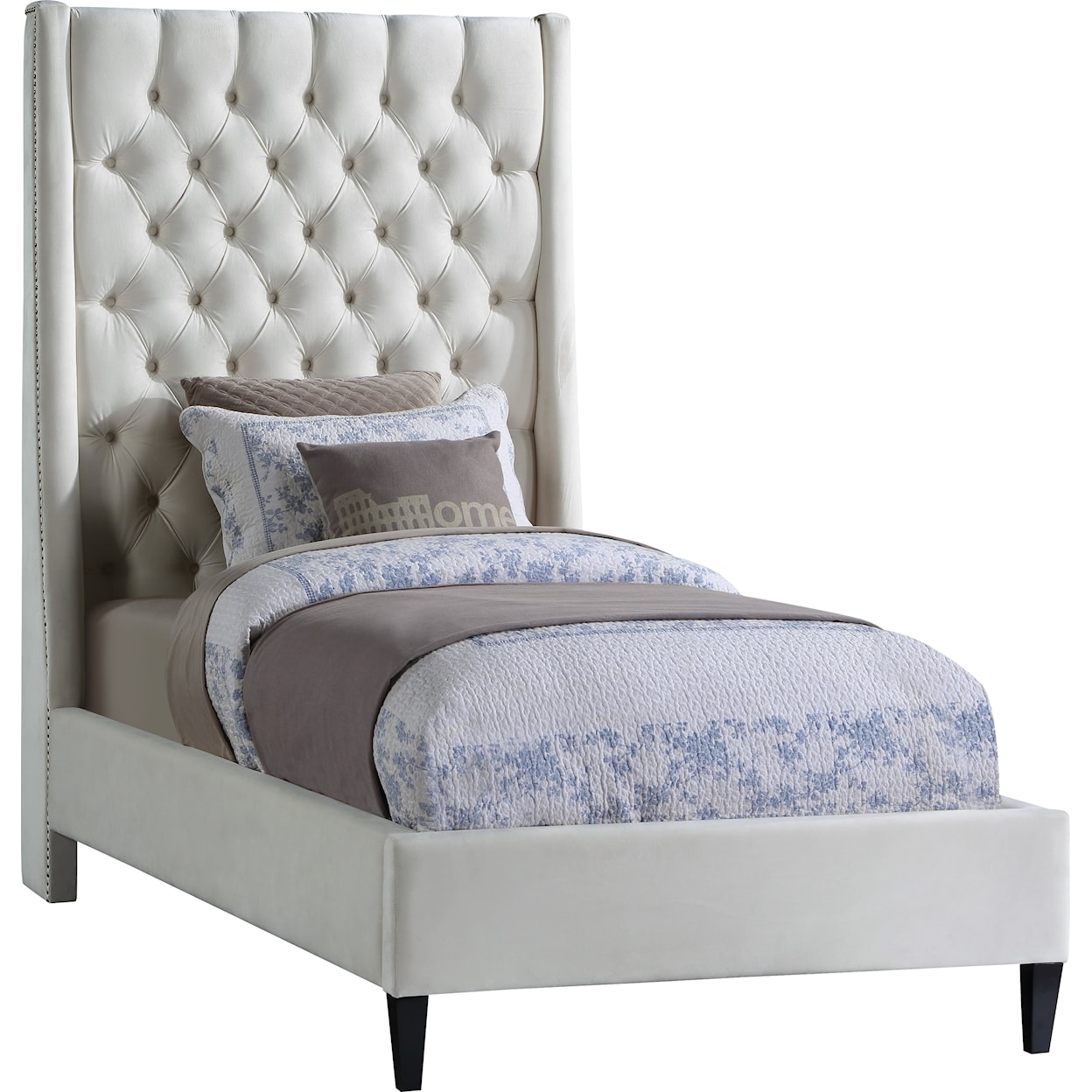 Meridian Furniture Fritz Upholstered Cream Velvet Twin Bed 