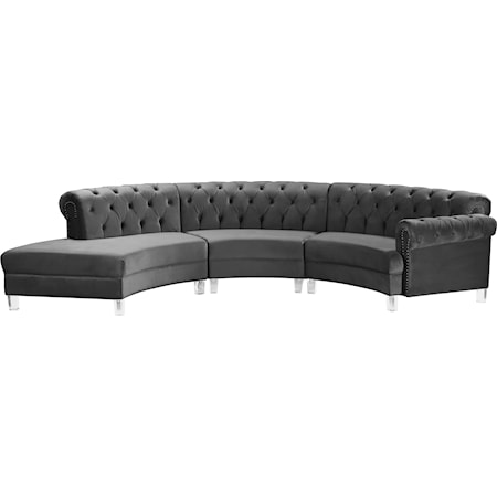 Velvet 3-Piece Sectional with Tufting