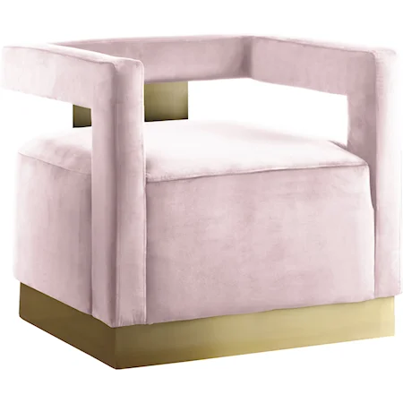 Contemporary Pink Velvet Accent Chair with Gold Base