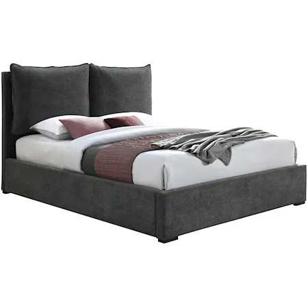 Misha Pepper Black Polyester Fabric Queen Bed (3 Boxes)