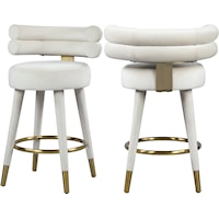 Contemporary Upholstered Cream Velvet Counter Stool