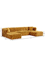 Meridian Furniture Coco 3-Piece Gold Velvet Sectional Sofa with Tufting