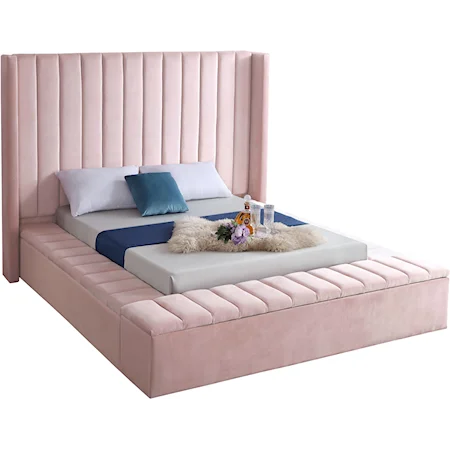 Kiki Pink Velvet Queen Bed (3 Boxes)