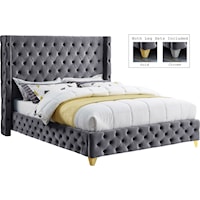 Savan Grey Velvet King Bed
