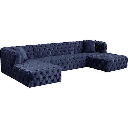 3-Piece Navy Velvet Sectional Sofa with Tufting