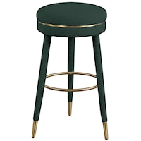 Contemporary Upholstered Green Boucle Fabric Swivel Bar Stool