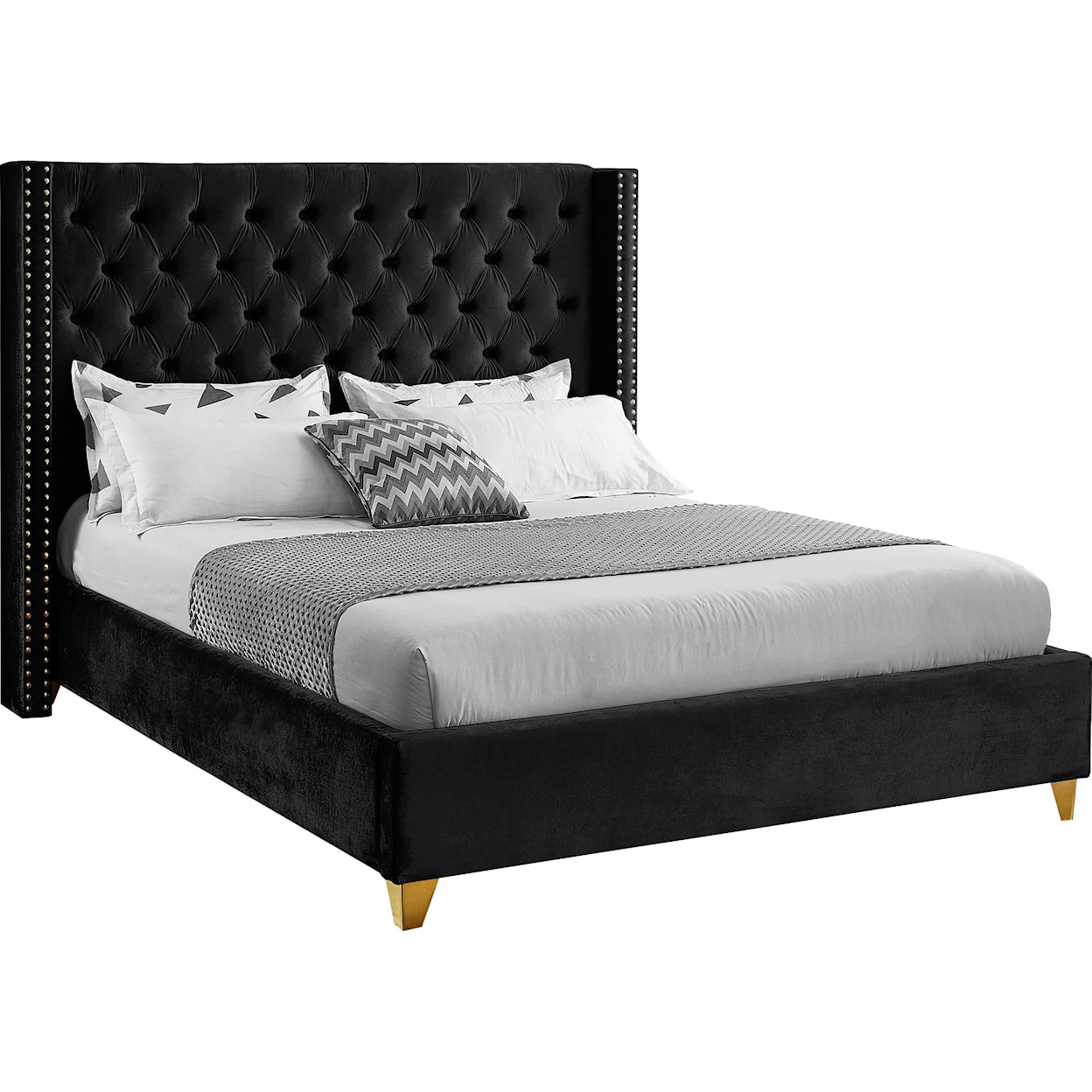 Meridian Furniture Barolo Upholstered Black Velvet King Bed