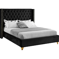 Contemporary Upholstered Black Velvet King Bed