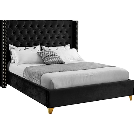 Upholstered Black Velvet Queen Bed