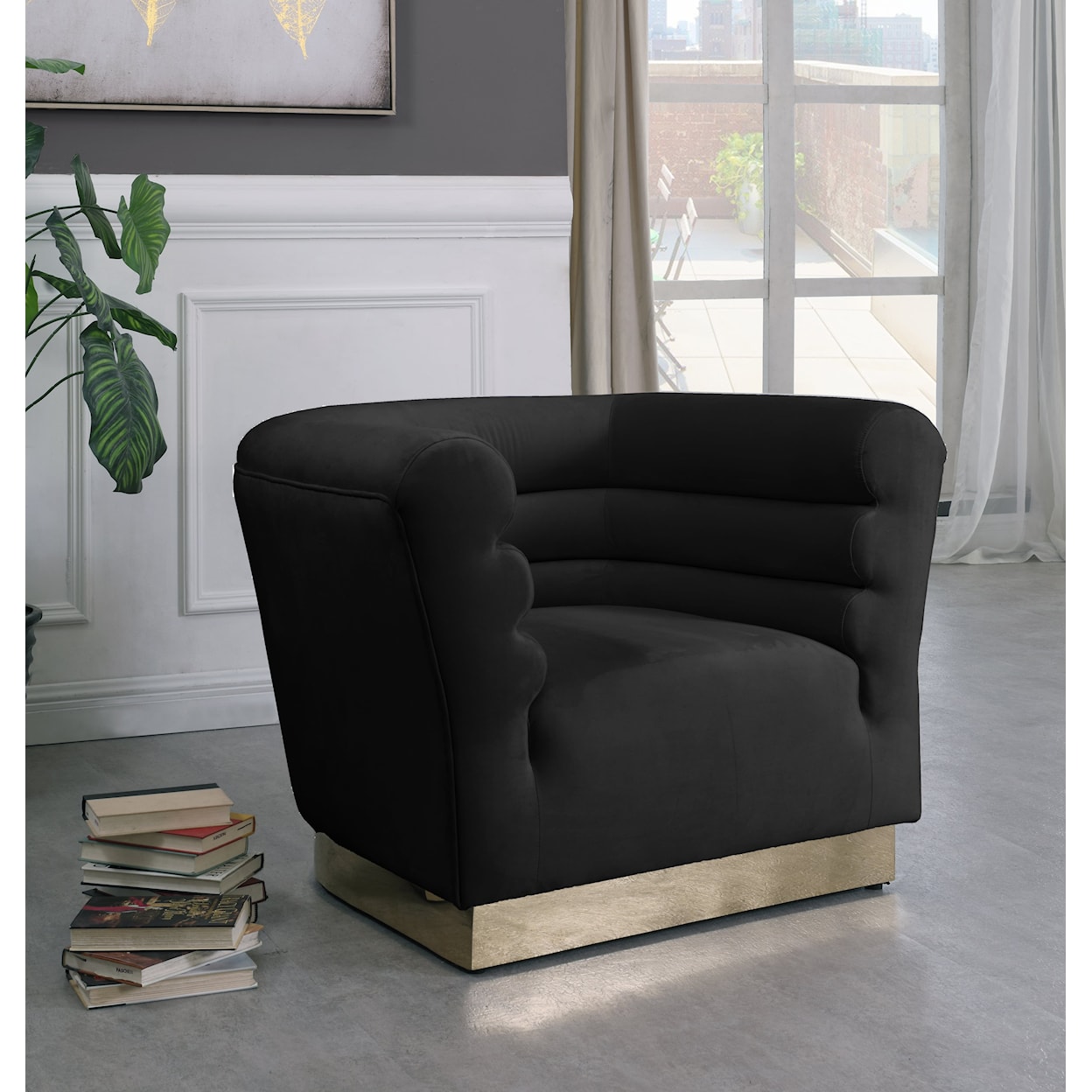 Meridian Furniture Bellini Black Velvet Accent Chair with Gold Base