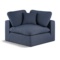 Comfy Navy Linen Textured Fabric Modular Corner Chair