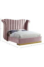 Meridian Furniture Flora Contemporary Upholstered Pink Velvet Queen Bed with Channel-Tufting