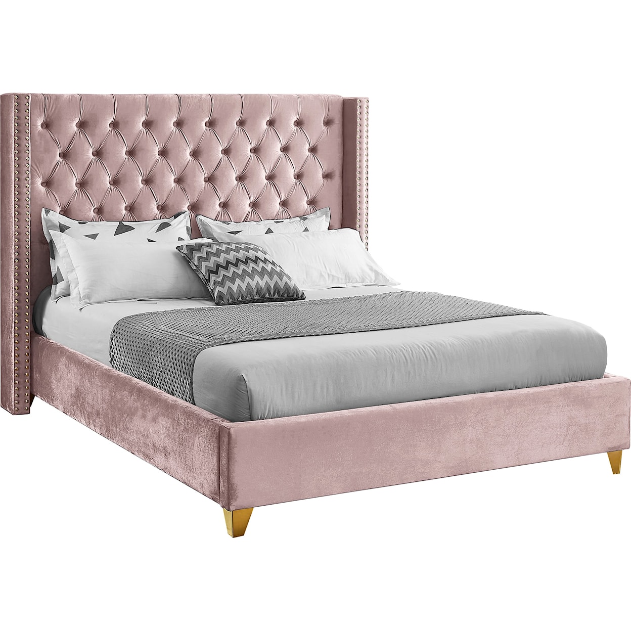Meridian Furniture Barolo Upholstered Pink Velvet King Bed