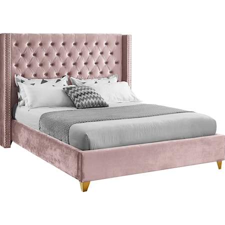 Upholstered Pink Velvet Full Bed