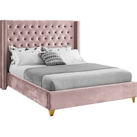 Contemporary Upholstered Pink Velvet Queen Bed