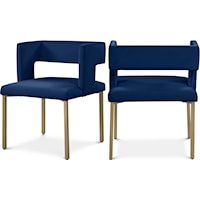 Contemporary Navy Velvet Upholstered Dining Chair