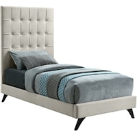 Transitional Velvet Upholstered Twin Bed with Button Tufting 