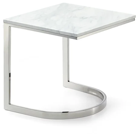 Contemporary Chrome End Table with Stone Top