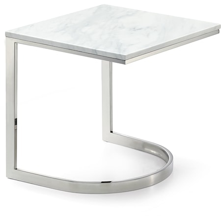 Chrome End Table with Stone Top