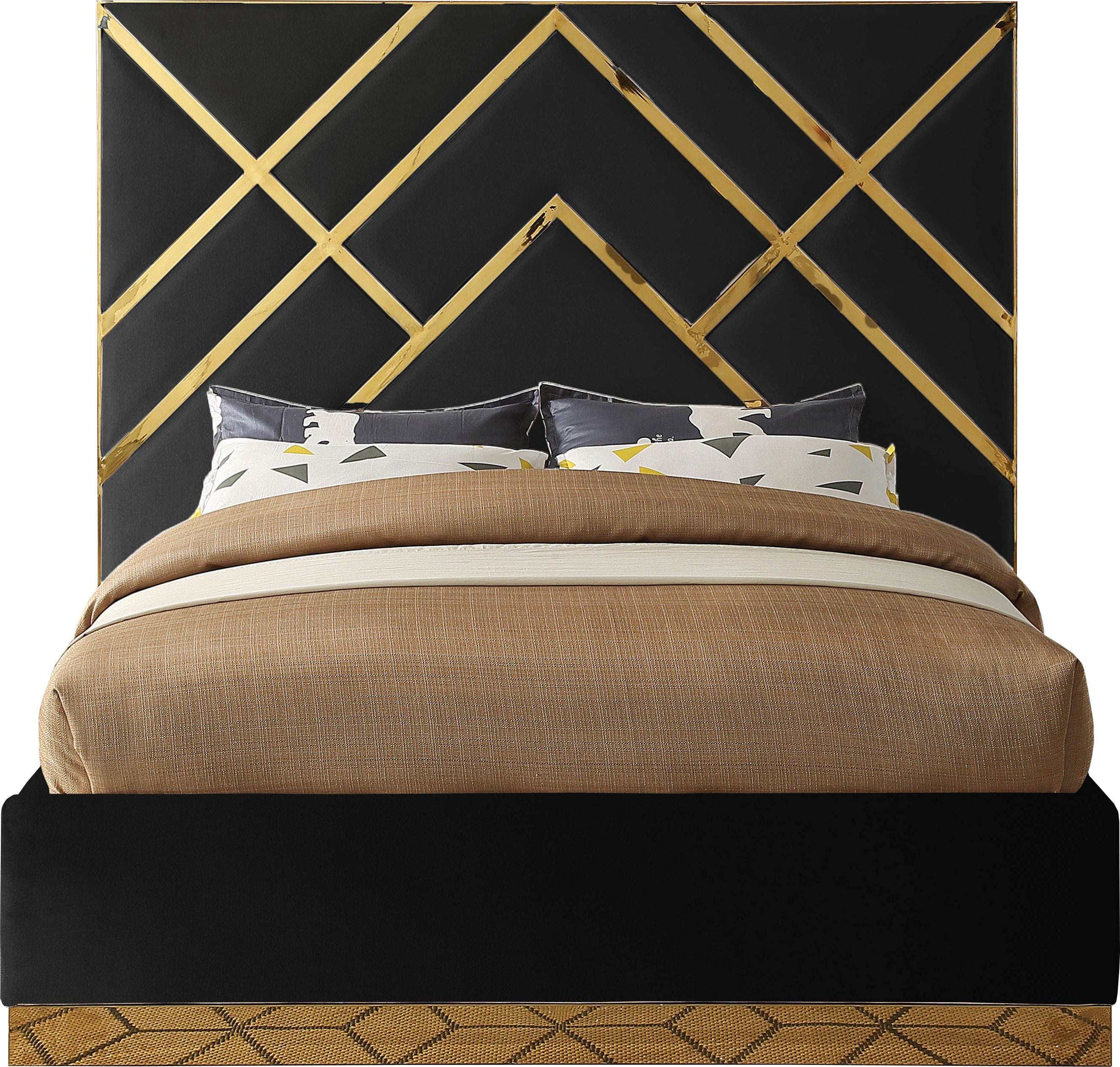 Black and gold on sale upholstered bed