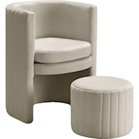 Selena Cream Velvet Accent Chair And Ottoman Set