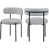 Contemporary Grey Boucle Fabric Dining Chair with Black Iron Frame