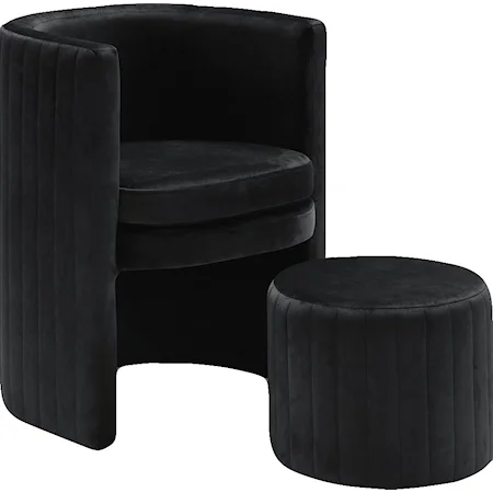 Selena Black Velvet Accent Chair and Ottoman Set