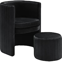 Selena Black Velvet Accent Chair And Ottoman Set