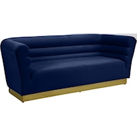 Contemporary Navy Velvet Sofa with Gold Steel Base
