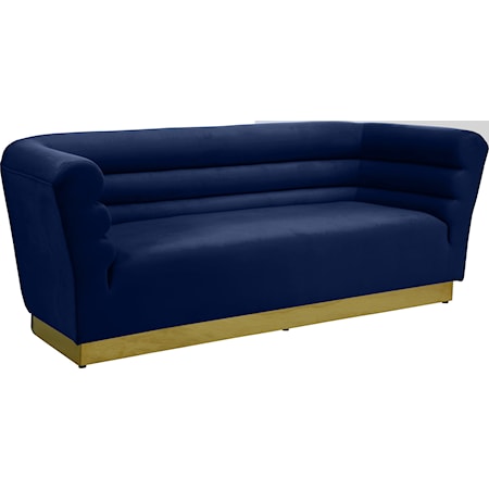 Navy Velvet Sofa with Gold Steel Base