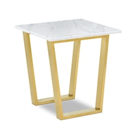 Contemporary Gold End Table with Marble Top