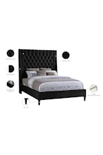 Meridian Furniture Fritz Contemporary Upholstered Black Velvet Queen Bed with Tufting