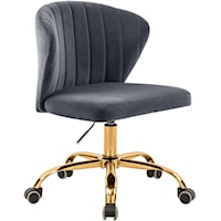 Contemporary Grey Velvet Swivel Office Chair with Gold Base